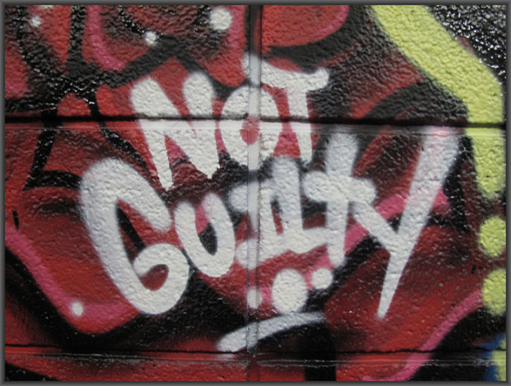 Not Guilty Graffiti by Flickr User Duncan C, CC License = Attribution, Noncommercial