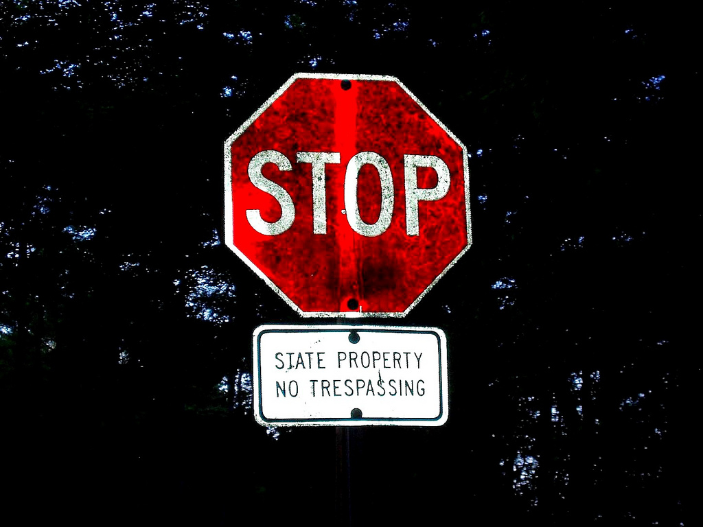 Stop Sign No Trespassing by Flickr User Lee Cannon, CC License = Attribution, Noncommercial