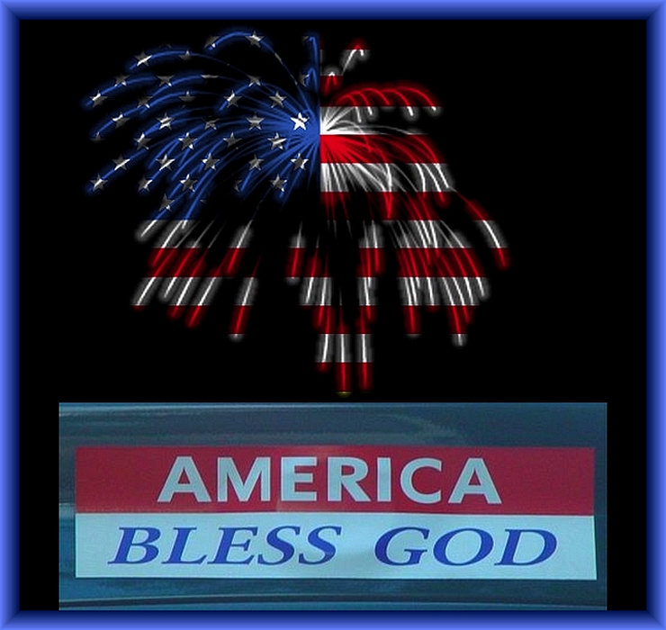 Firework Flag by Flickr User Beverly & Pack, CC License = Attribution and America Bless God bumper sticker by Flickr User Zen Sutherland, CC License = Attribution, Noncommercial, Share Alike