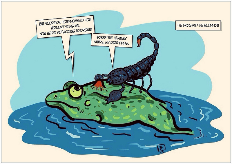 The Frog and The Scorpion by Flickr User José António Fundo, CC License = Attribution, Noncommercial, Share Alike