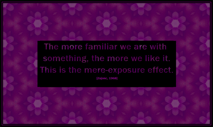 Mere Exposure Effect Quote on Purple Tessellated Background by Crystal